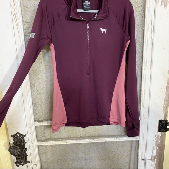 Victoria's Secret Pink Ultimate 1/4 Zip Pullover M Maroon & Pink Athletic Y2K - Picture 7 of 10